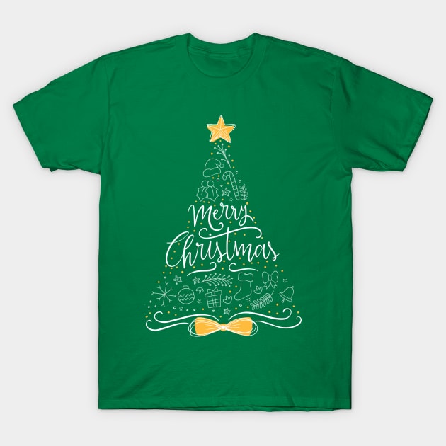 Merry Christmas Sketch Tree T-Shirt by Nova5